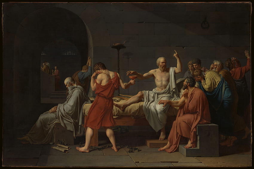 Jacques Louis David. La muerte de Sócrates. El Museo Metropolitano de Arte, pintura al óleo griega fondo de pantalla