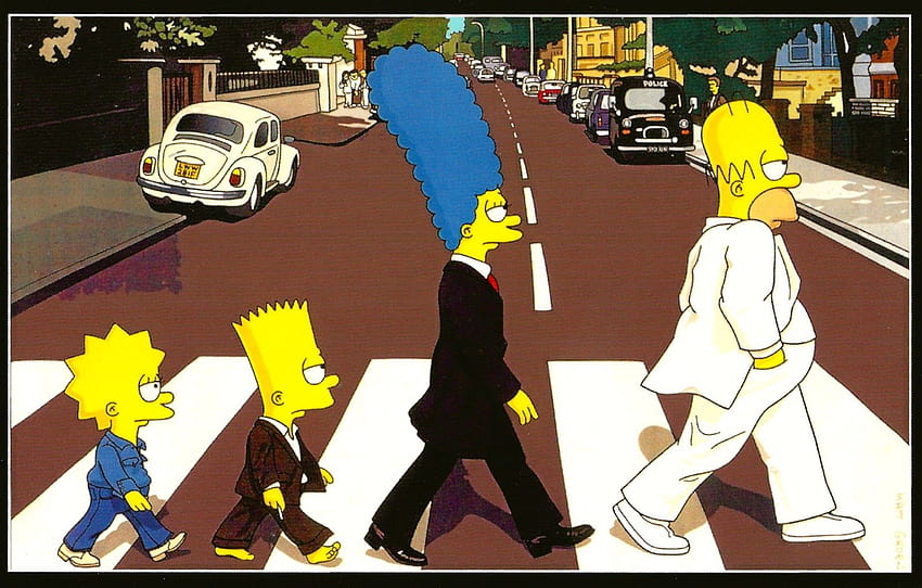 My Favorite Funny Postcards: The Simpsons, As The Beatles in Abbey Road HD wallpaper