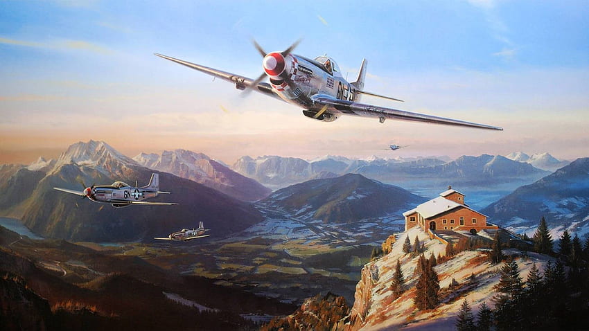 VERSCHIEDENES - Plane Mountains TOP Hohe Qualität, P-51 Ultra HD-Hintergrundbild