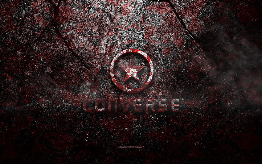 Converse-Logo, Grunge-Kunst, Converse-Stein-Logo, rote Steinstruktur, Converse, Grunge-Stein-Textur, Converse-Emblem, Converse-3D-Logo HD-Hintergrundbild