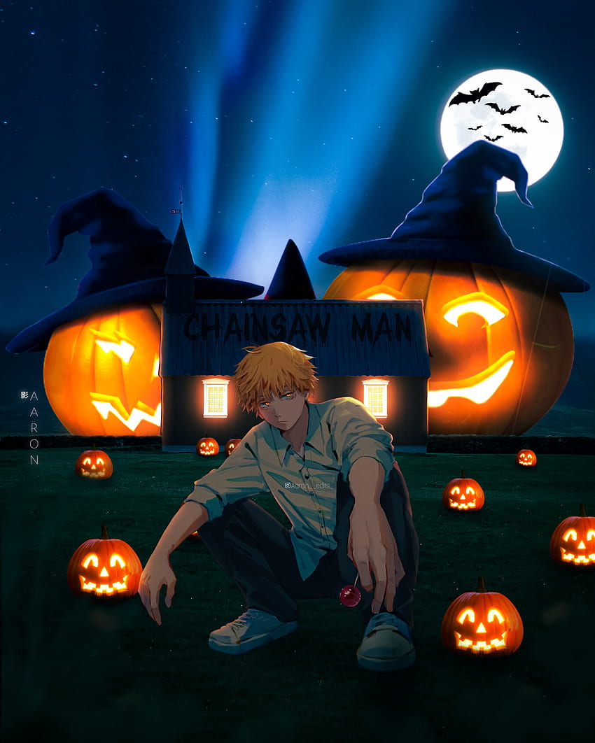 Denji, Halloween theme, Spooky Night, Anime , Denji , Chainsaw Man HD phone wallpaper