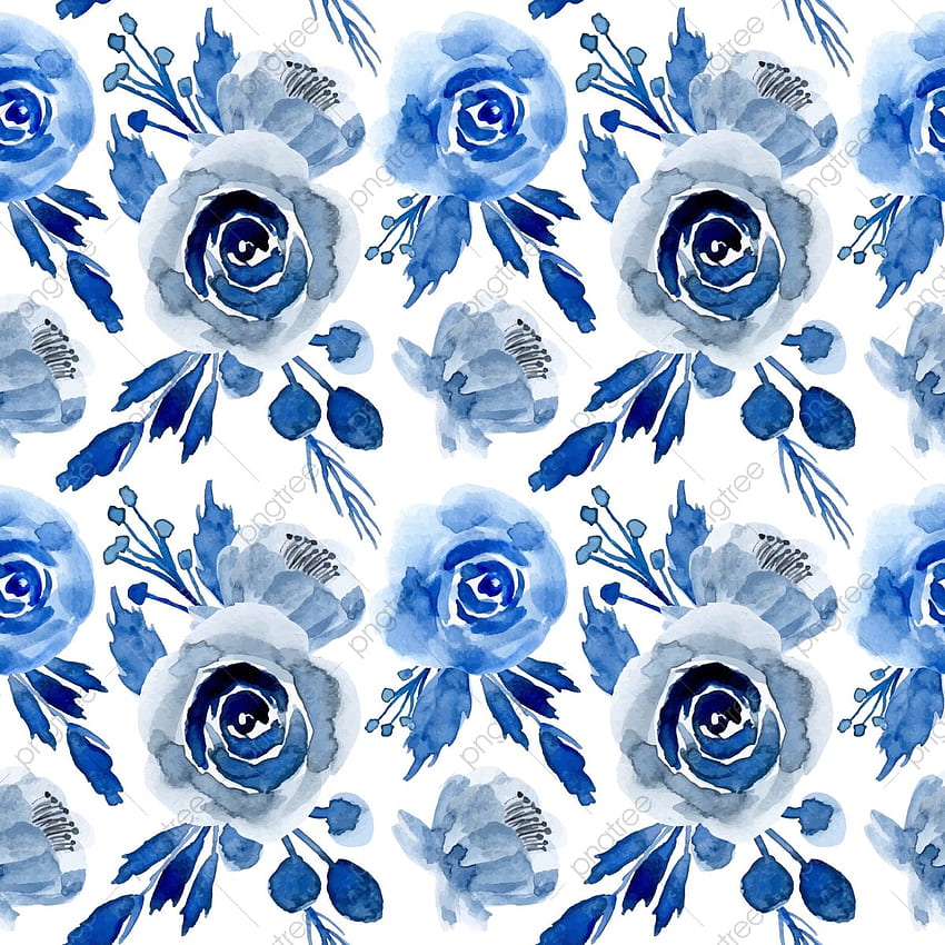 Сини акварелни флорални безшевни мотиви, син клипарт, цвете, цветя PNG и вектор с прозрачен фон за HD тапет за телефон