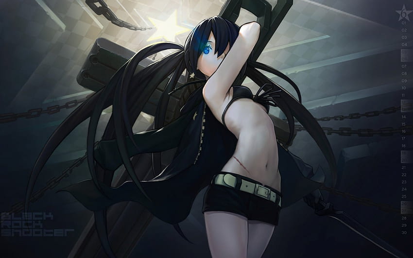 Black Rock Shooter, Cant think of a fourth, scar, black hair, blue eyes HD wallpaper
