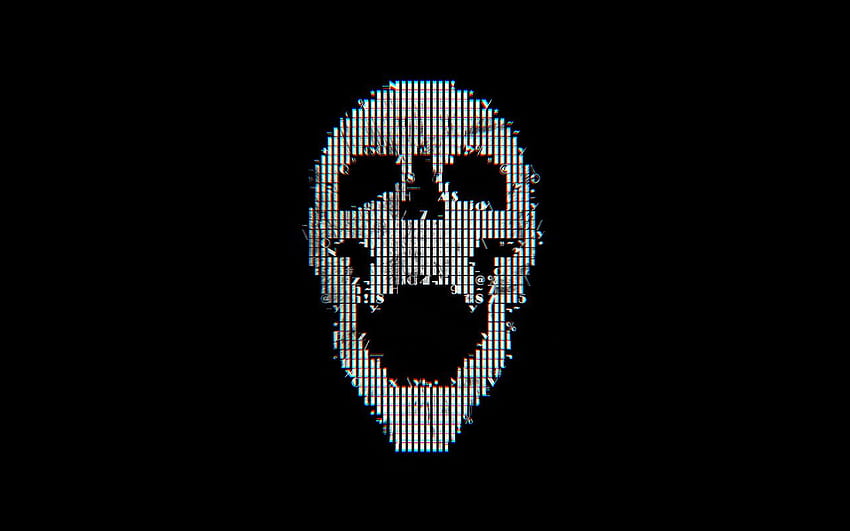 Digital Skull Dark Black Art Illustration Simple Minimal, Dark Pixel HD wallpaper
