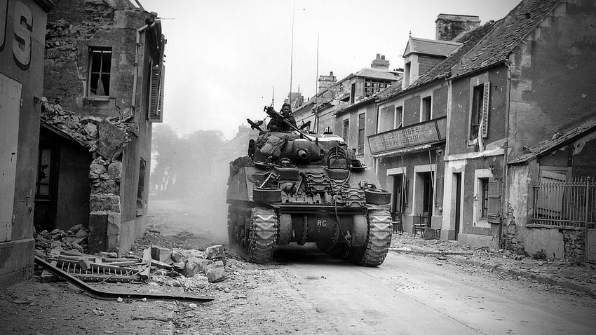 Black White Военен танк от Втората световна война - M4 Sherman - HD тапет