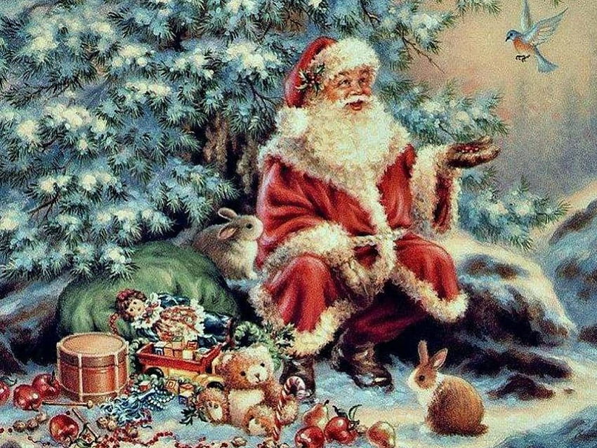 Kartu Natal, abstrak, natal, tahun baru, santa, pohon Wallpaper HD