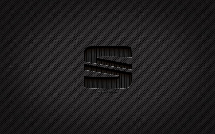Logo węgla Seat, sztuka grunge, tło węgla, kreatywne, czarne logo Seat, marki samochodów, logo Seat, Seat Tapeta HD