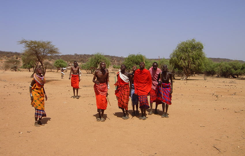 Savannah, Afrika, penduduk asli, Kenya, Tanzania, desa Afrika, kostum nasional, Kenya, Masai, orang nomaden untuk , bagian мужчины Wallpaper HD