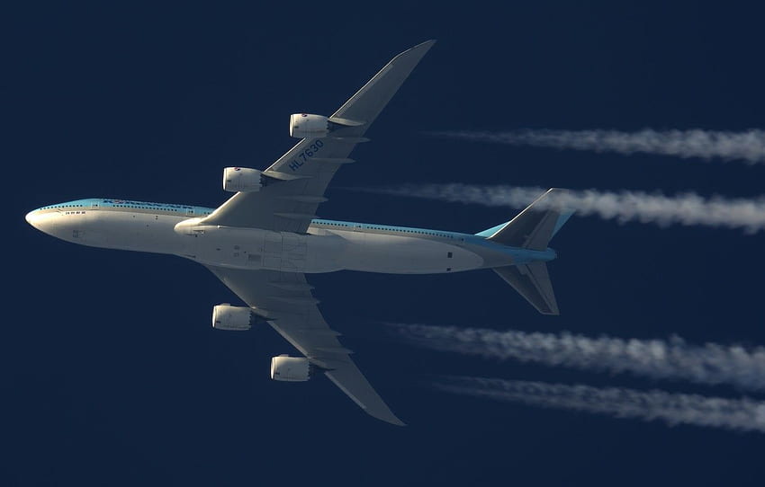 The Plane, Boeing, Boeing 747 8 Intercontinental, Airliner, Boeing 747, Korean Air, In Flight, Contrail For , Section авиация HD wallpaper