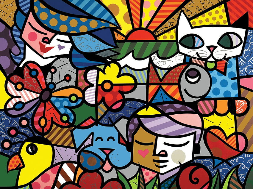 zeitgenössische Künstler. Modernes Kunstdruckposter Romero Britto Wall, moderne Pop-Art HD-Hintergrundbild