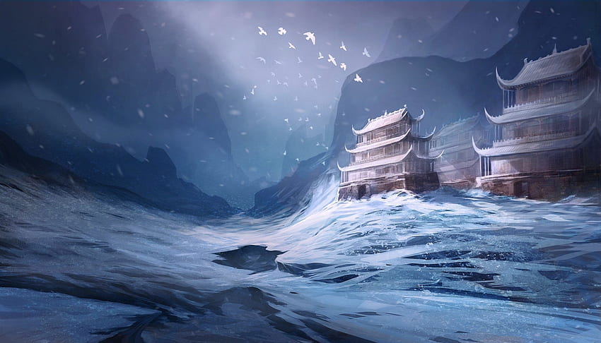ศิลปะ หิมะ ฤดูหนาว เอเชีย นกวัด ศิลปะนกเอเชีย วอลล์เปเปอร์ HD