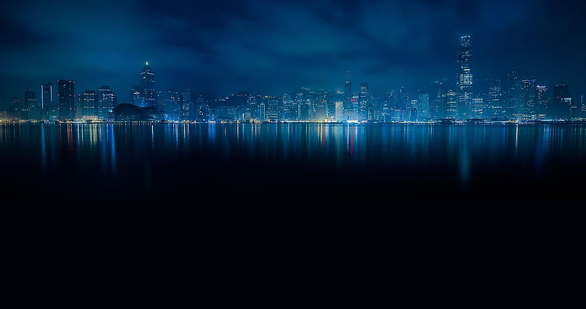 Hong Kong - Kota Hitam Dan Biru, & latar belakang, Garis Langit Biru Wallpaper HD