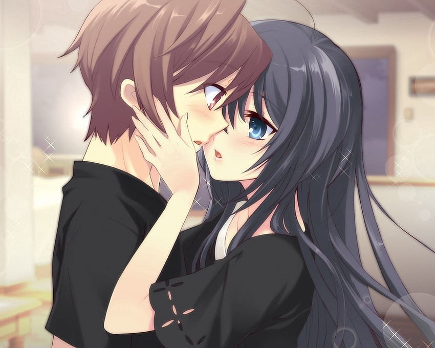 anime, chłopak, dziewczyna, czułość, pocałunek, standardowy pokój 5:4 tło, Kiss Cartoon Tapeta HD