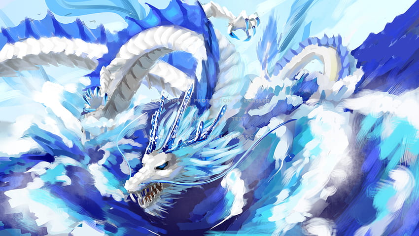White Water Dragon Scales Fur Blue Eyes HD wallpaper