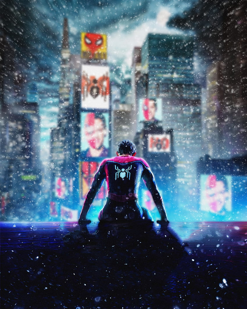 Spider-Man No Way Home, електриково синьо, изкуство, marvel, neon, смелчага, нощ, kingpin, мъж, спайдърмен, ню йорк, паяк HD тапет за телефон