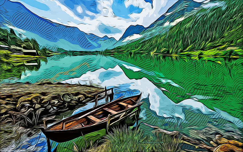 Fjord, norway, , vector art, fjord drawing, creative art, fjord art