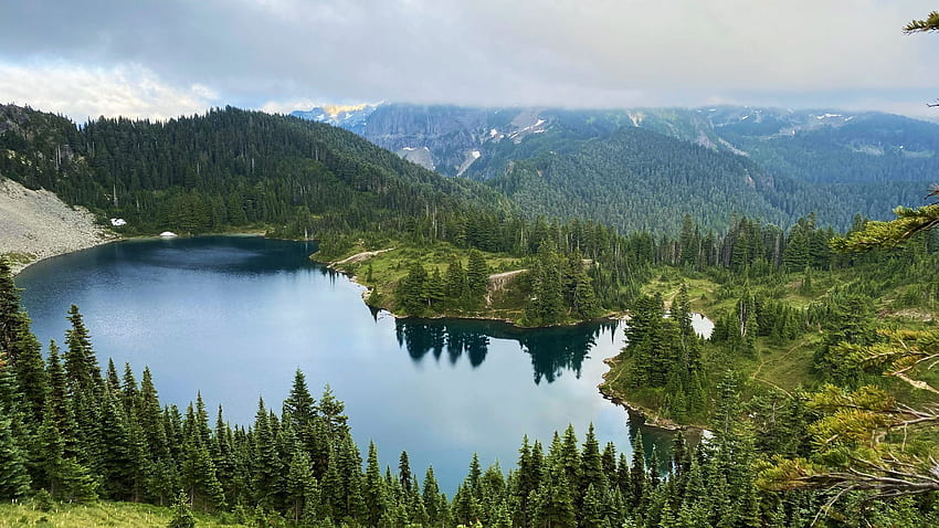 Eunice Lake from Tolmie Peak Lookout Mt Rainier, Washington, clouds