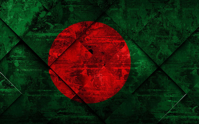 Bandeira de Bangladesh, arte grunge, losango papel de parede HD