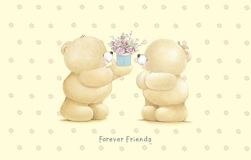gift, art, bear, flowers, children's, Forever Friends, Flower Teddy Bear HD wallpaper