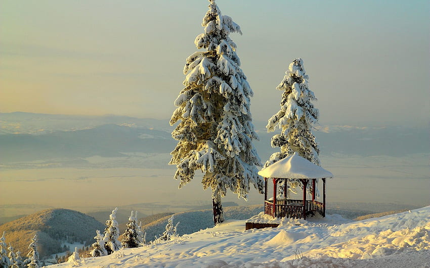 Winter, Natur, Bäume, Berge, Schnee, Relief, Laube, Alkoven HD-Hintergrundbild