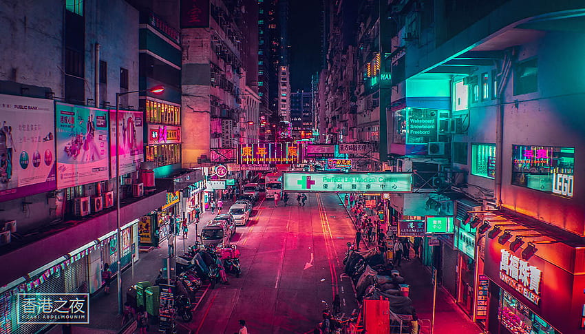 Vibrant Streets of Hong Kong stand still under the Neon Light - Night graphs HD wallpaper