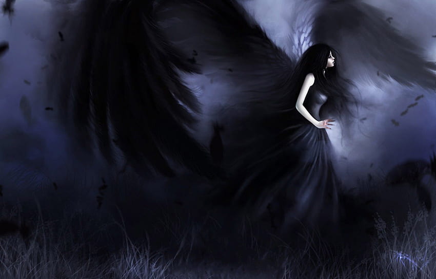 Black angel, wings, painting, women, gothik, angel, dark, artistic HD ...