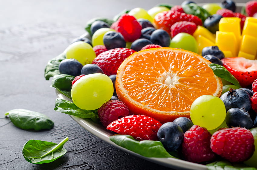 Fruits, salad, berries, grapes, fresh HD wallpaper