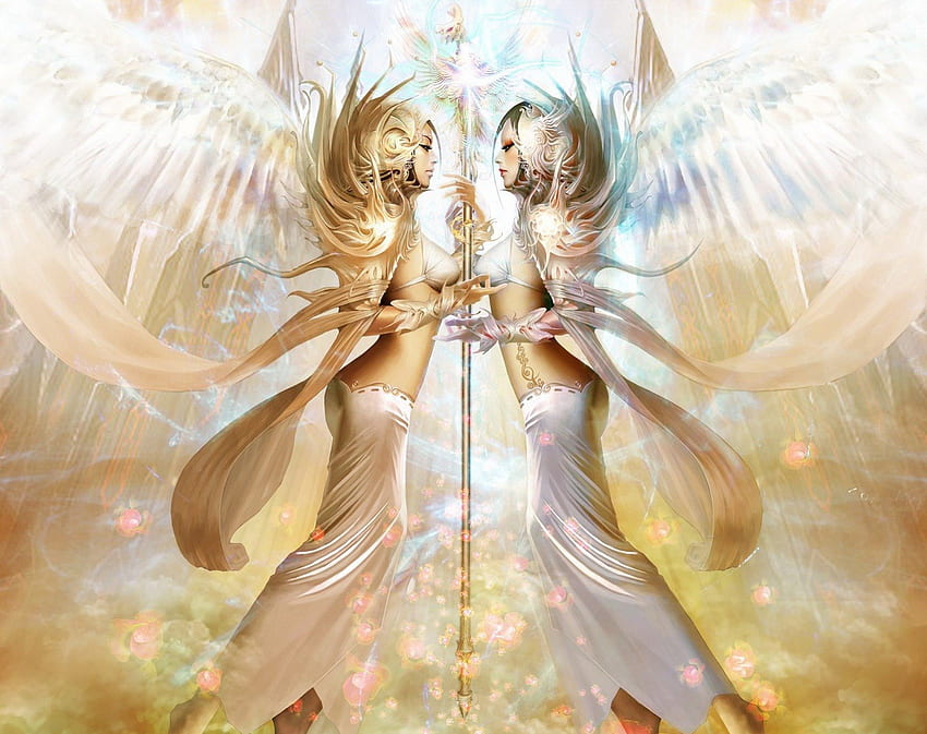Heavenly Warrior Women, fantasy, heaven, weapon, angel, angels, woman, warrior HD wallpaper
