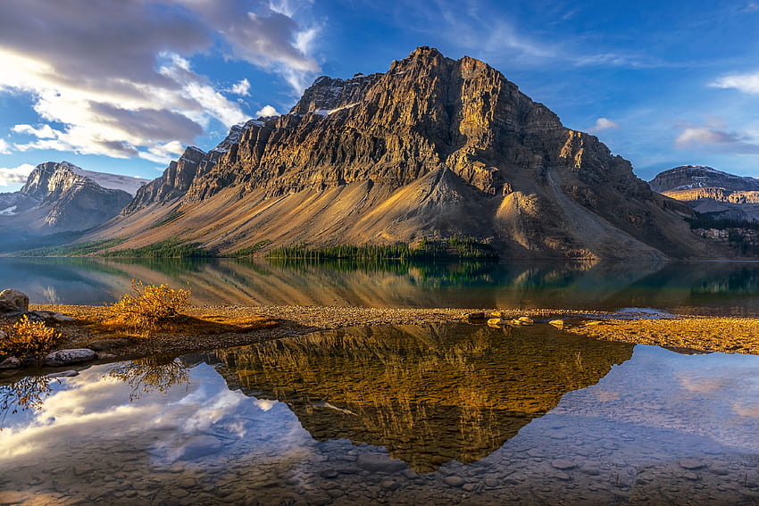 Bow Lake Reflection, nature, reflection, mountain, lake, canada HD wallpaper