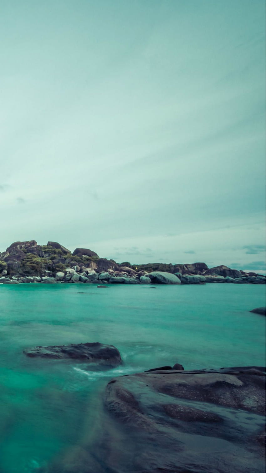Cyan Island Rock Sea Landscape HD phone wallpaper