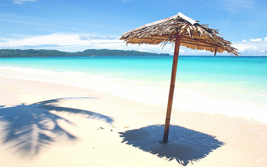 Sentiment tropical, tropique, mer, sable, plage de karibik, eau turque, plage ensoleillée, brin, plage, parasol, eau Fond d'écran HD