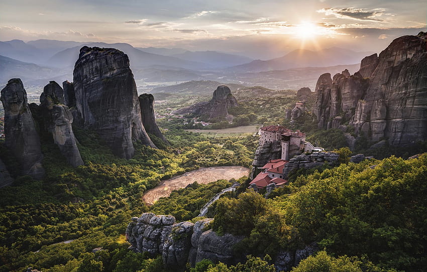Yunanistan, manastır, Meteorlar, UNESCO, dünya mirası için , bölüm природа HD duvar kağıdı
