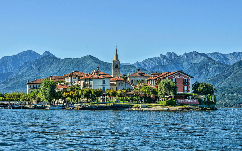 Isola dei Pescatori, Lago Maggiore, lago di montagna, Alpi, estate, Lago Maggiore, paesaggio di montagna, Italia Sfondo HD