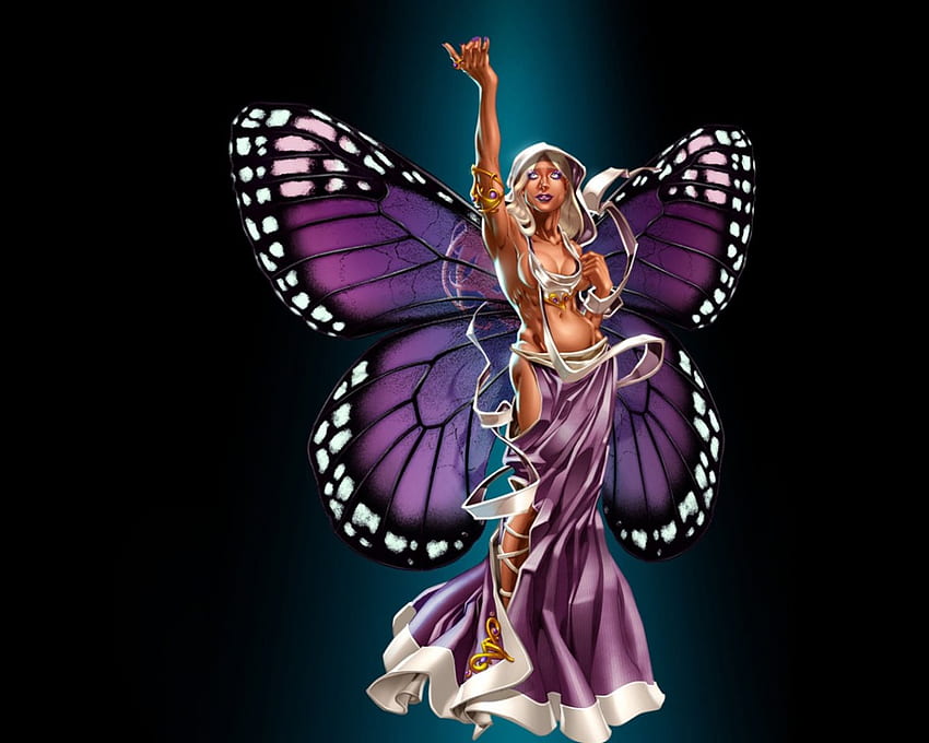紫の妖精、妖精、紫、翼、ファンタジー、女の子 高画質の壁紙