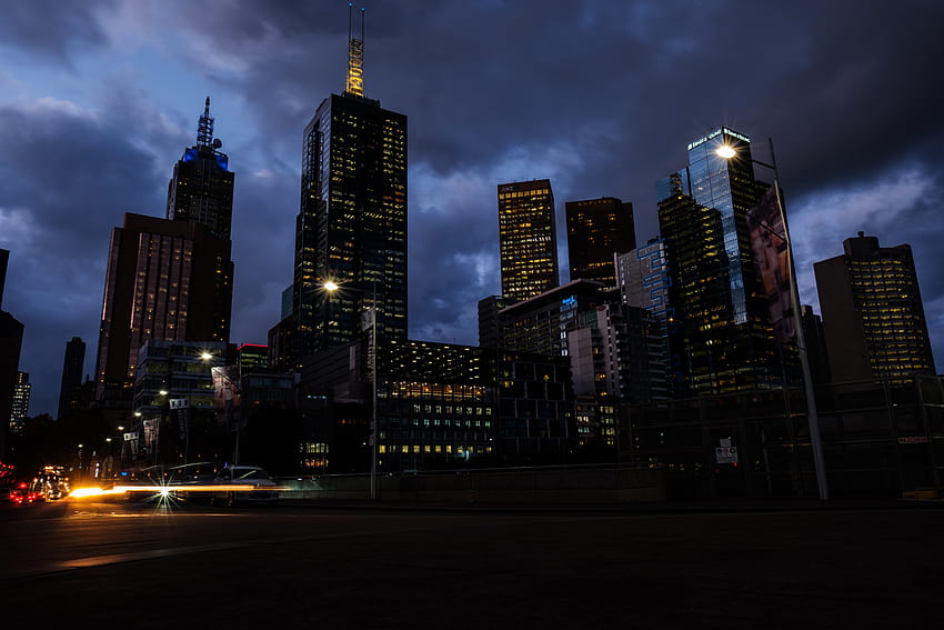 都市, 夜, 超高層ビル、オーストラリア、メルボルン 高画質の壁紙