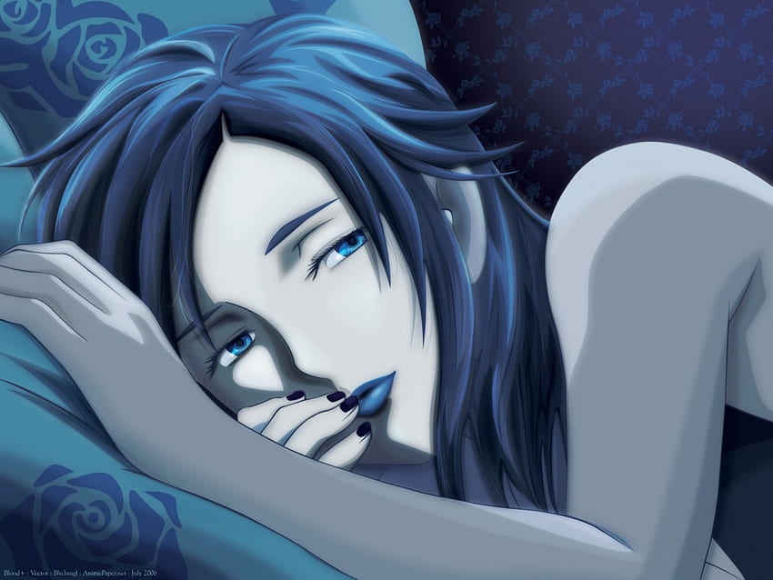 Diva, antagonist, blue eyes, blue lips, anime, dark hair, blood plus HD wallpaper
