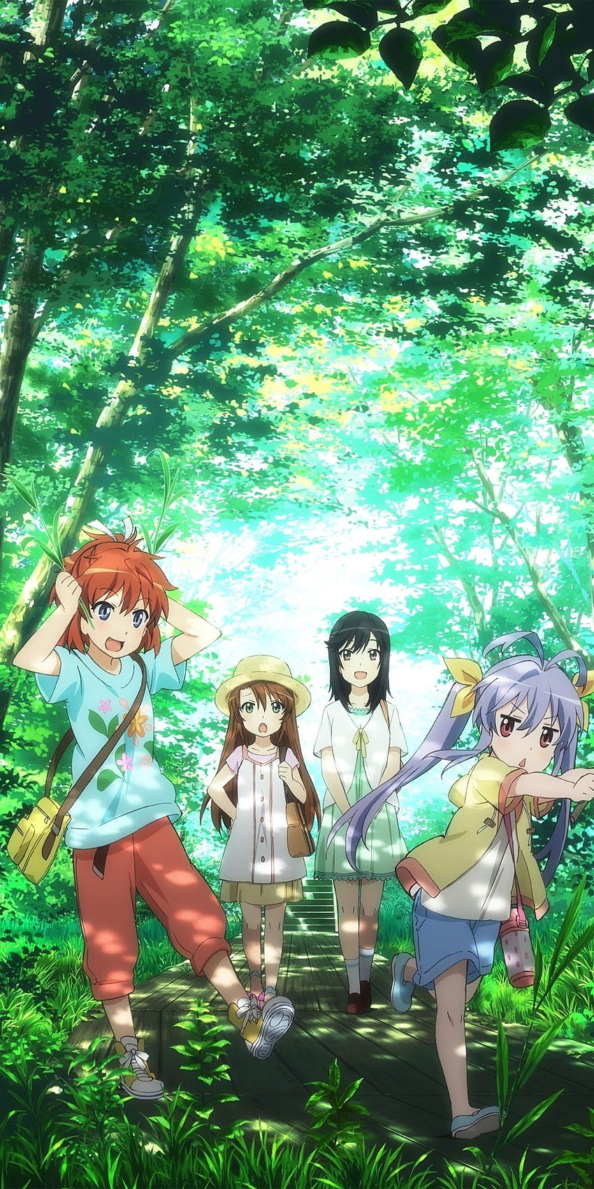 Non Non Biyori, Koshigaya Natsumi, Ichijou Hotaru, Miyauchi Renge, Wald, Bäume für Huawei Mate 10 - Maiden HD-Handy-Hintergrundbild