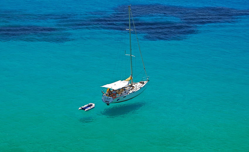 Mediterranean sea, Spain, beautiful, Sailboat, summer, holidays, Ibiza, levitation HD wallpaper
