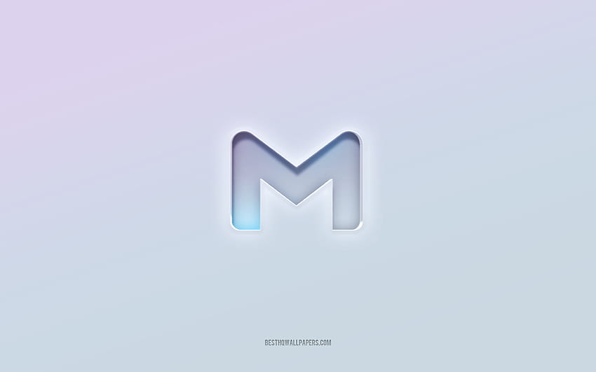 Лого на Gmail, изрязан 3d текст, бял фон, лого на Gmail 3d, емблема на Gmail, Gmail, релефно лого, емблема на Gmail 3d HD тапет