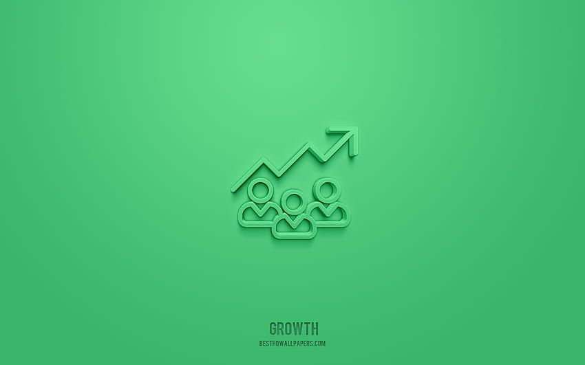 ikona wzrostu 3d, zielone tło, symbole 3d, wzrost, ikony biznesu, ikony 3d, znak wzrostu, ikony biznesu 3d Tapeta HD