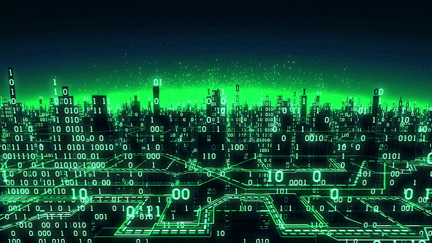 Aerial View Of Abstract Futuristic Binary City, A High Tech, Digital City HD wallpaper