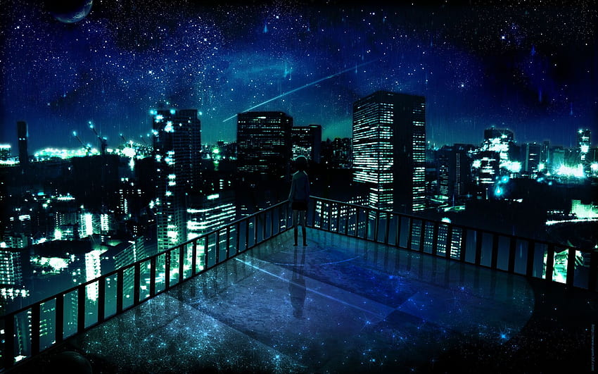 anime city. Perspective. Rooftop, Night city and Anime, Anime Town HD wallpaper