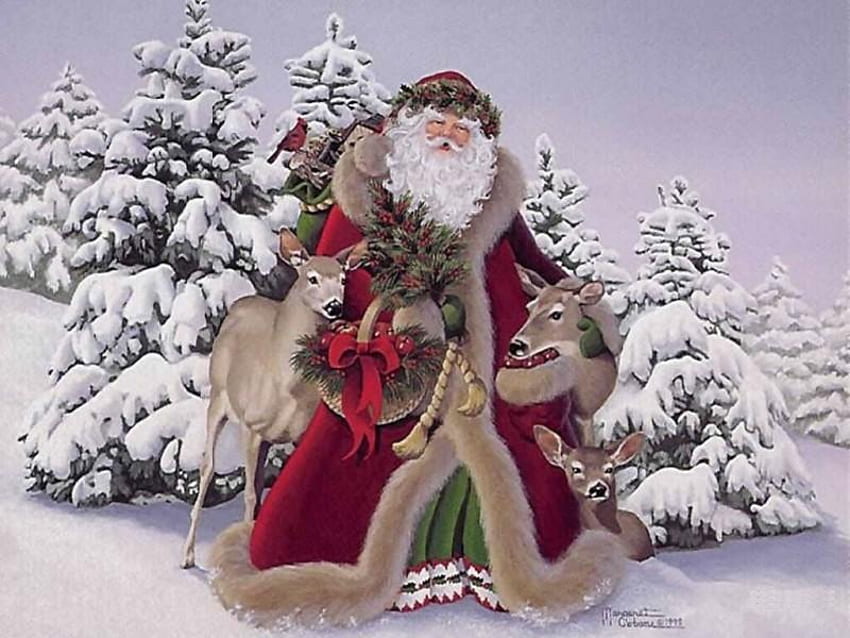 Sinterklas, musim dingin, liburan, putih, salju, natal, merah, tahun baru Wallpaper HD