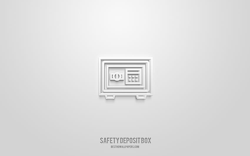 caja de seguridad icono 3d, blanco, símbolos 3d, caja de seguridad, iconos de negocios, iconos 3d, señal de caja de seguridad, iconos de negocios 3d fondo de pantalla