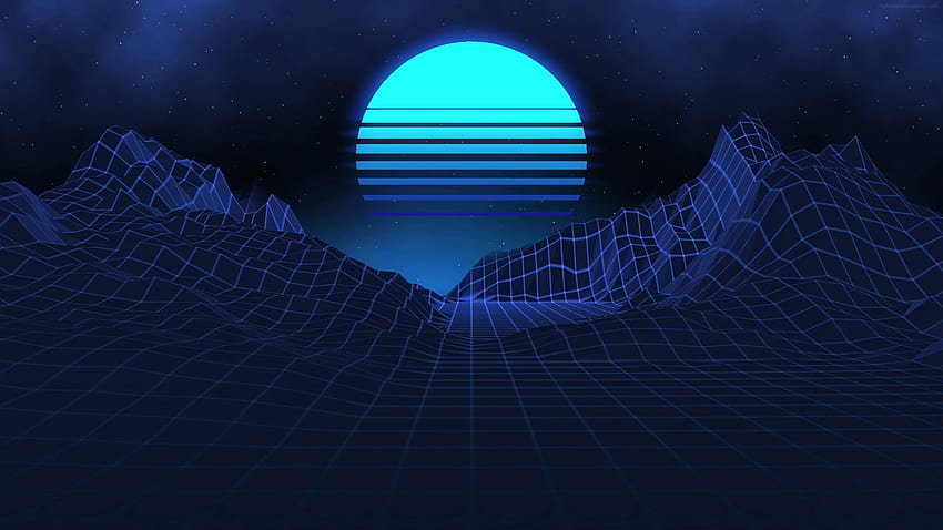 Retro 80s With Blue Neon Moon Live, 80's Anime HD wallpaper