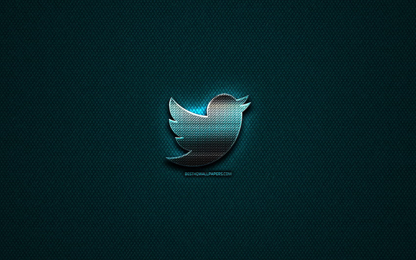 Twitter glitter logo, social networks, creative, blue metal background, Twitter logo, brands, Twitter for with resolution . High Quality HD wallpaper