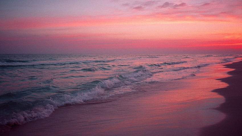 Tramonto sull'oceano rosa, estetica della spiaggia rosa Sfondo HD