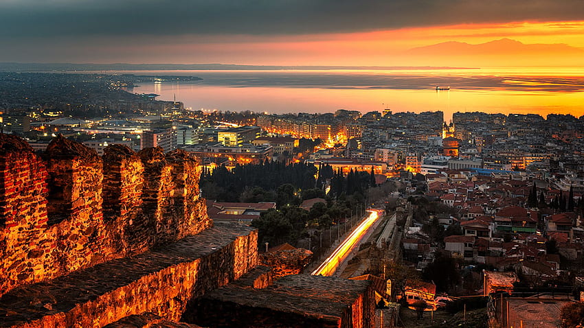 Yunanistan Selanik Yollar Akşam Şehirler Bina HD duvar kağıdı