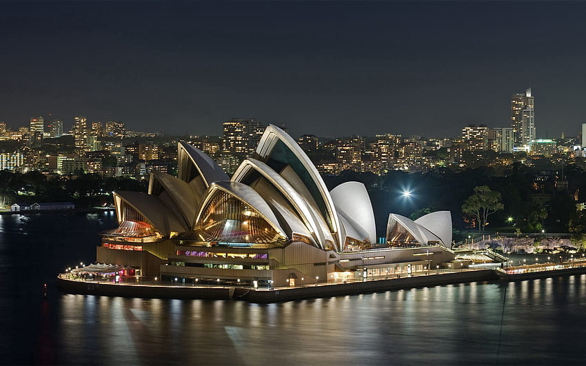 都市, 川, 光景, 夕方, オーストラリア, ランドマーク, 劇場, オペラ 高画質の壁紙
