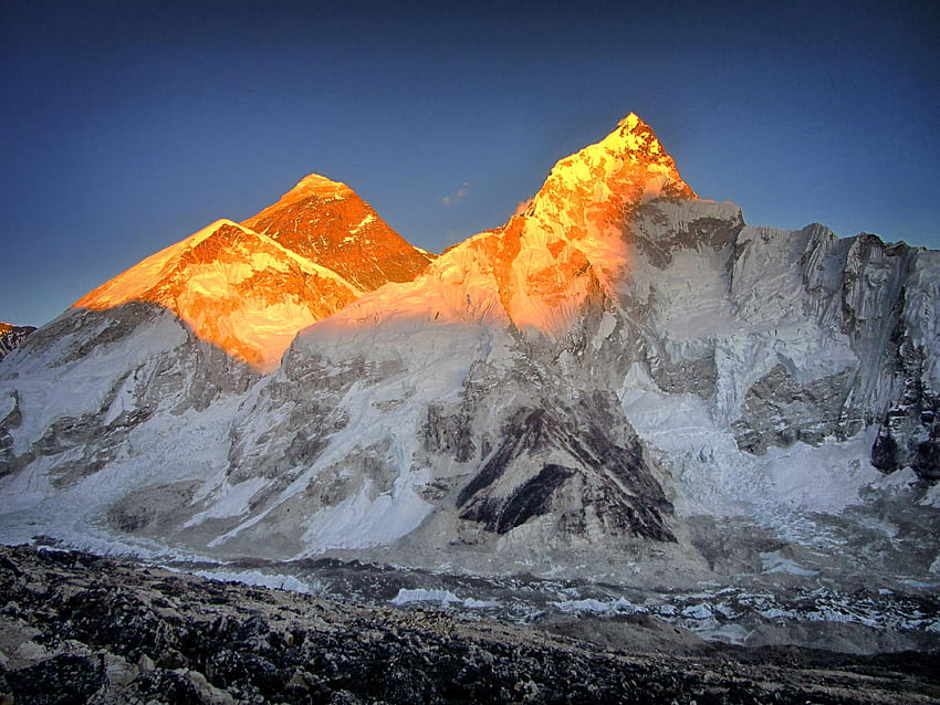 Mount everest, golden peak, sunset, nature HD wallpaper